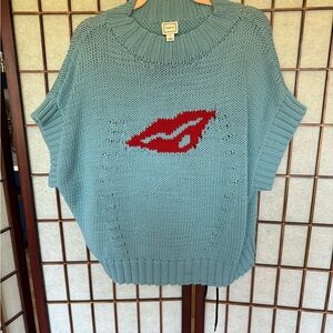 Maeve Blue Sweater with Red Lips Design